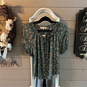 Rewind Teal Paisley Blouse with Yellow Accents